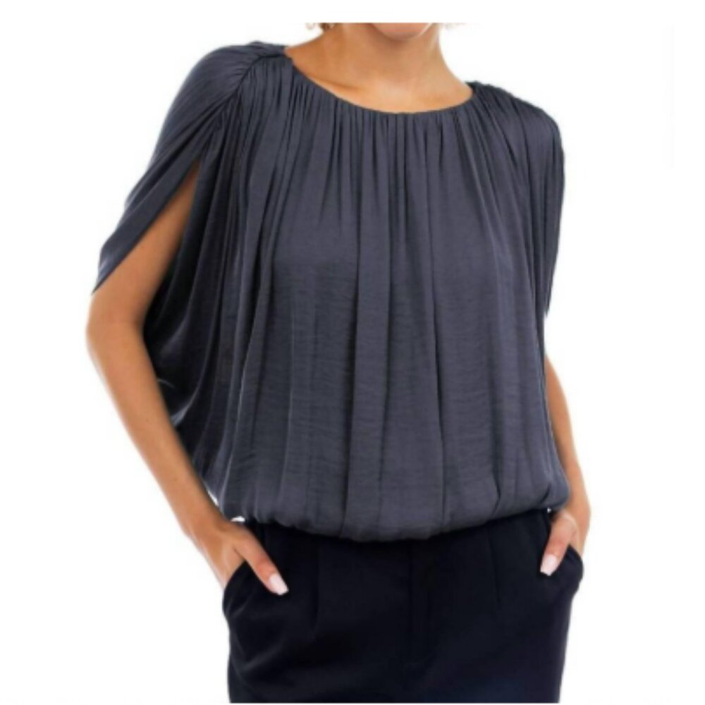 NAKED ZEBRA Grecian Drape Bubble Blouse in charcoal medium